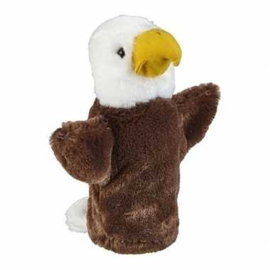 Bruin/witte handpop arend pluche 26 cm