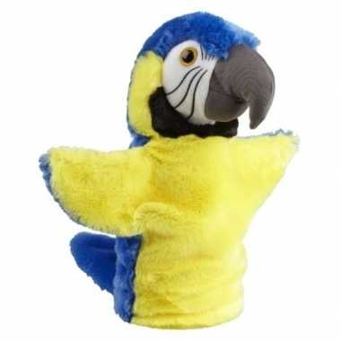 Pluche blauw/gele ara papegaai handpop knuffel 26 cm