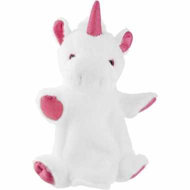 Pluche wit/roze eenhoorn handpop knuffel 25 cm speelgoed