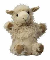 Pluche lichtbruine lama alpaca handpop knuffel 22 cm speelgoed